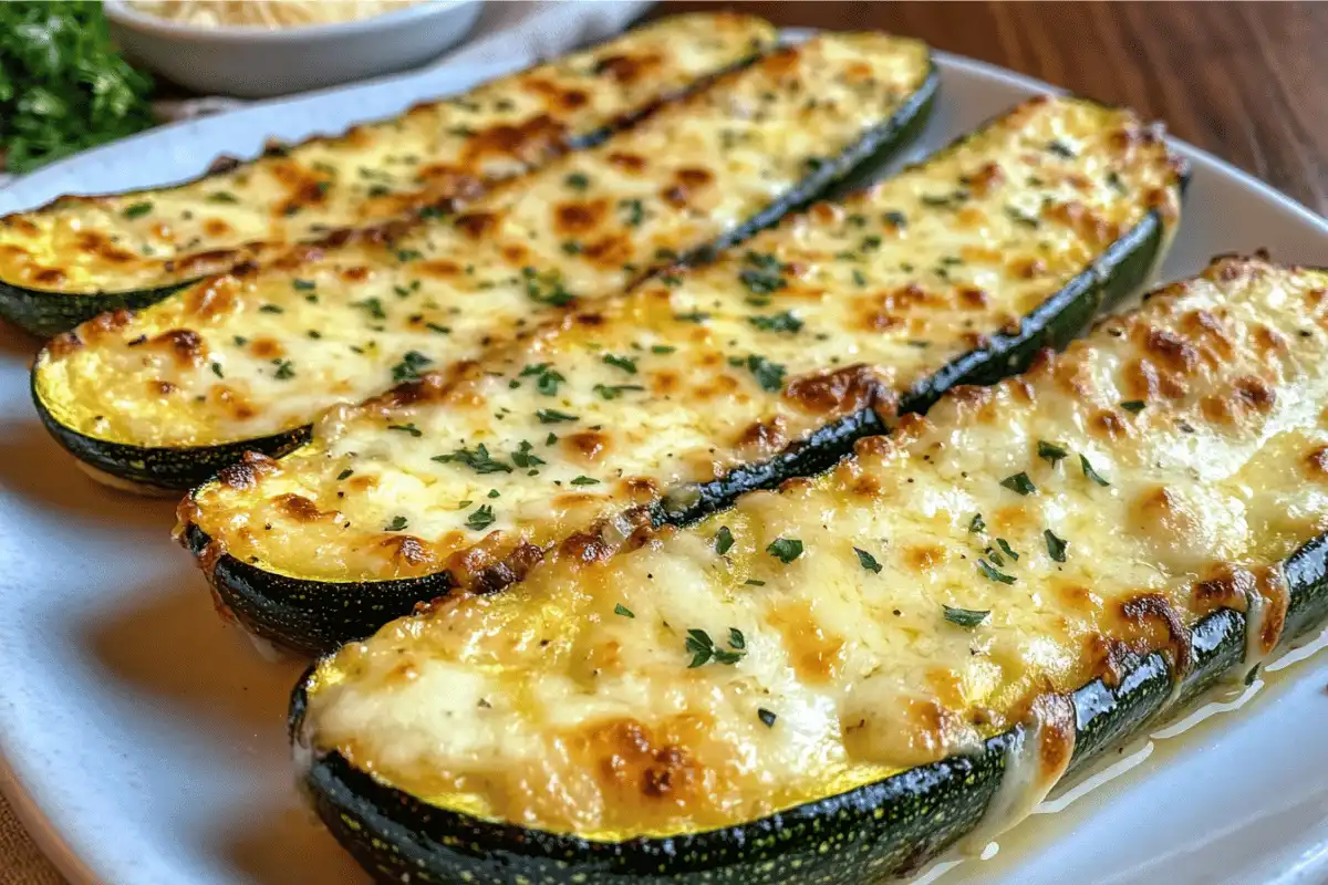 Cheesy Garlic Zucchini Steaks