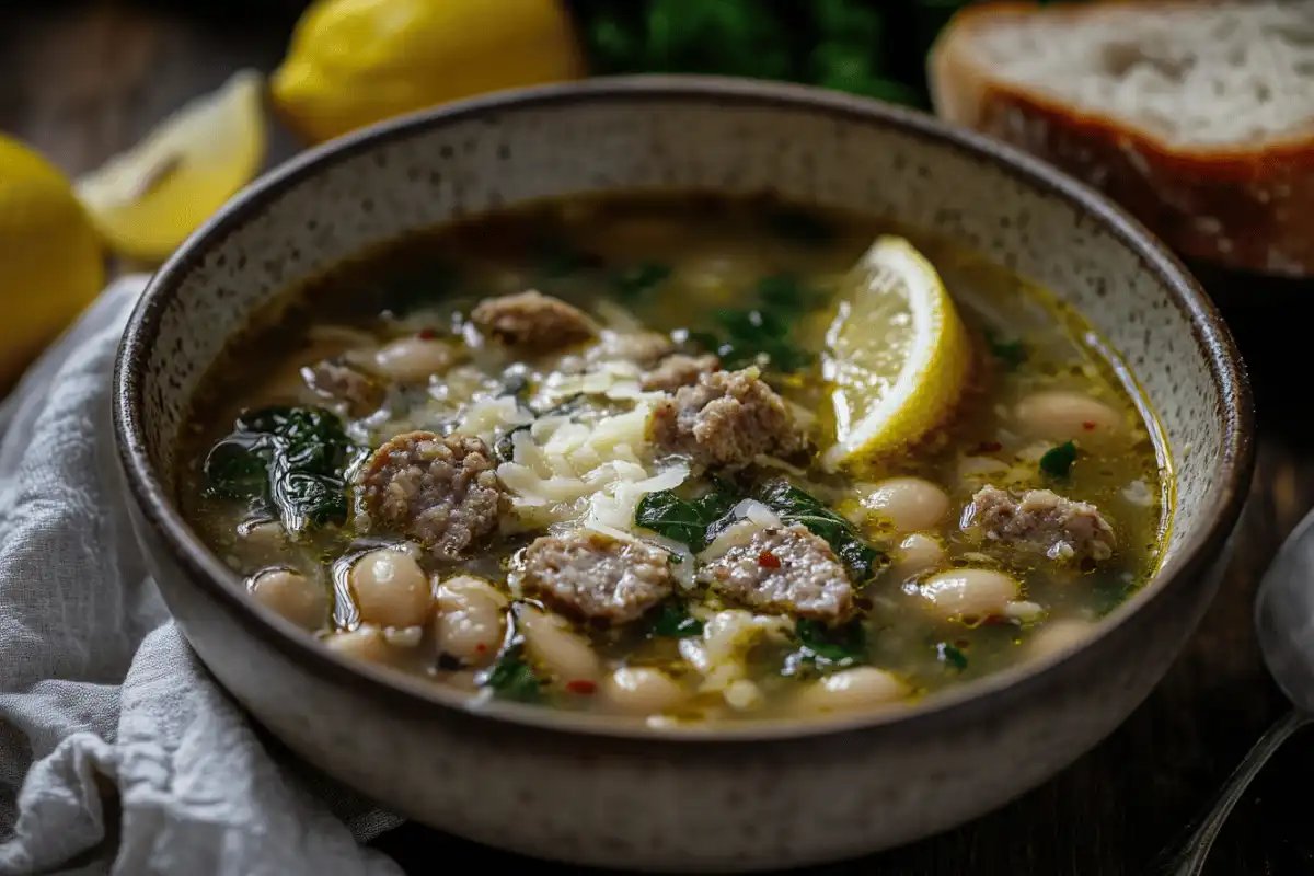 A warm bowl of Italian escarole soup