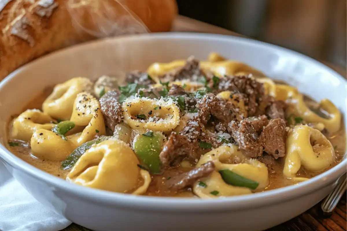 Cheesesteak Tortellini in Rich Provolone Sauce