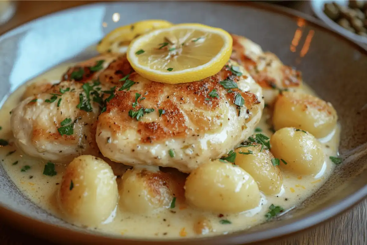 creamy chicken piccata with gnocchi