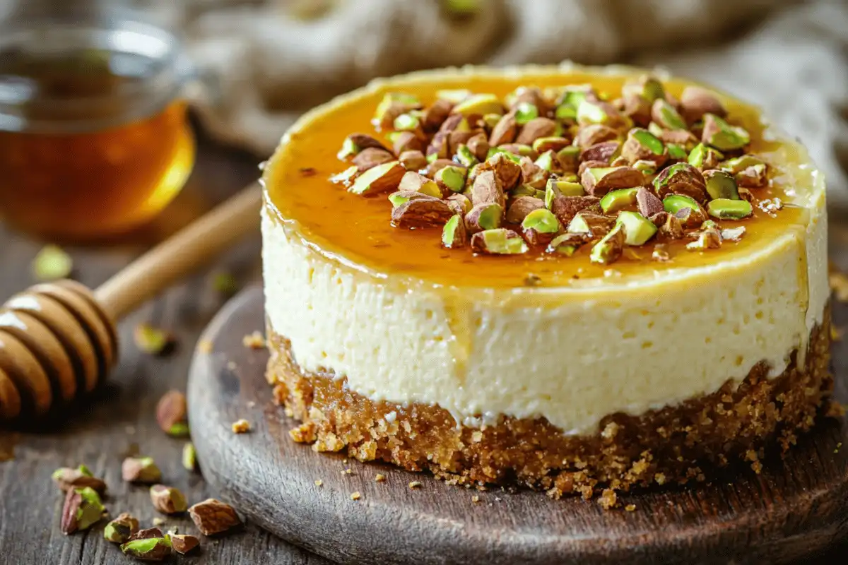 honey pistachio baklava cheesecake